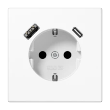 JUNG LS VIT VÄGGUTTAG MED USB A + C UTTAG